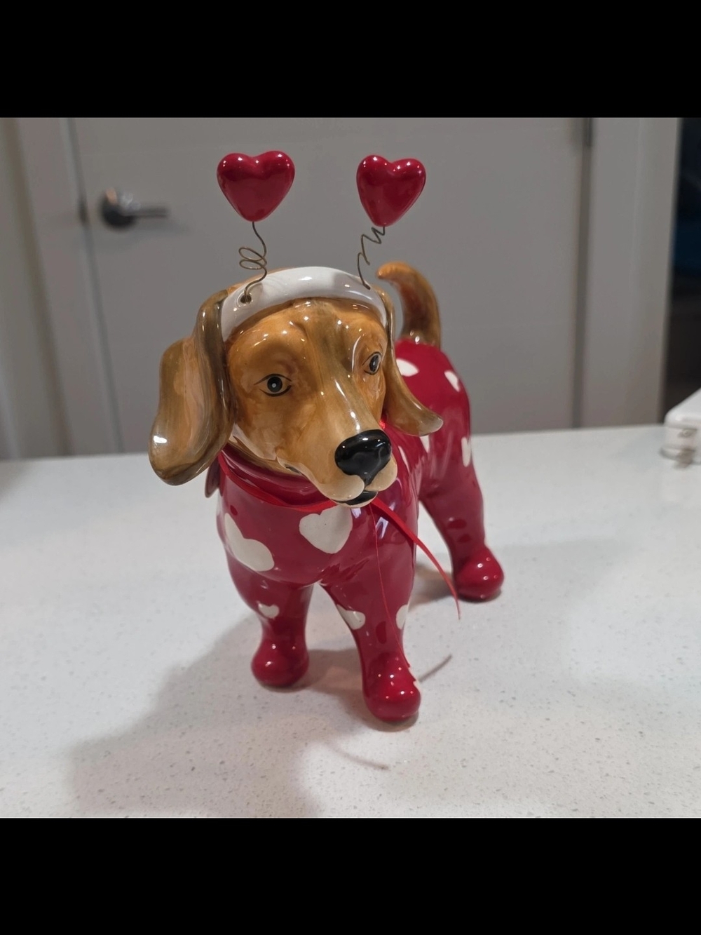 Blue Sky Pink-Red Heart Antennae Dog Figurine